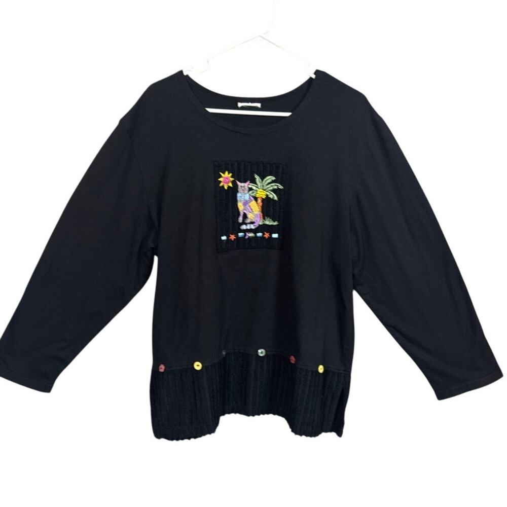 Handmade Cat Lady Embroidered Shirt Long Sleeve  Boho Teacher Cat Lover Normcore
